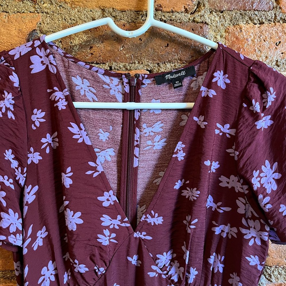 Madewell V-Neck Flutter-Sleeve Midi Dress | Cabernet | Size 00 - Picture 7 of 7